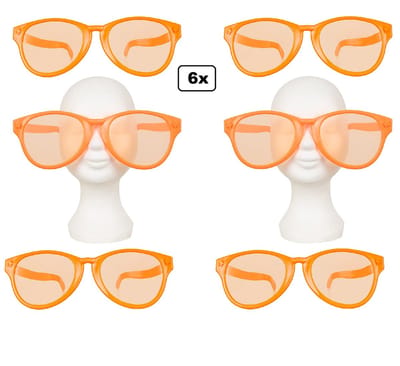 6x Jumbo bril met transparant glas oranje - Themafeest fun verjaardag festival feest party optocht