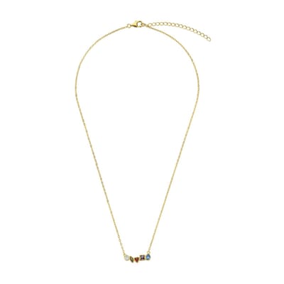 New Bling 9NB-1566 Zilveren Dames Ketting met Gekleurde Zirkonia - Gold Plated - 925 Sterling Zilver - Verstelbaar 40-45 cm