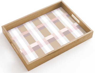 Dienblad hout 40x30 cm - Schootdienblad - Ruitpatroon - Aardetinten - Minimalistisch - Borrelplank rechthoek - Plateau dienbladen