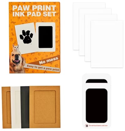 BOTC Pootafdruk Kit voor Hond & Kat - 2 Stuks Inktloos Stempelkussen - Pootafdruk Maken Zonder Inkt - Inclusief Afdrukkaarten - Zwart