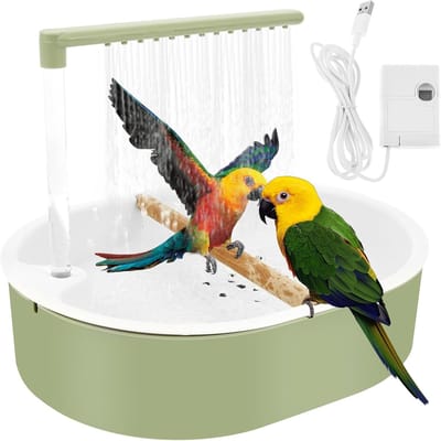 Badhuis voor vogels, parkieten, USB-stroomlus, balkon, grote capaciteit, voor onafscheidelijke, parkieten, Afrikaanse munia's en ara's (groen)
