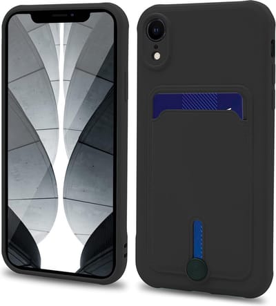 Silicone Hoesje Geschikt voor: iPhone XR - Push-pull Case met Pasjeshouder - TPU Hoes Met Vakje Voor Pasje - Card Case Back Cover - Zwart