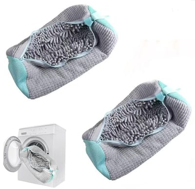 2 stuks - Schoenwaszak - Waszak - Met ritssluiting - 360° rondom reiniging – Geschikt voor sportschoenen, kleding - Machinewasbare waszak voor schoenen - 39*19 cm - grijs