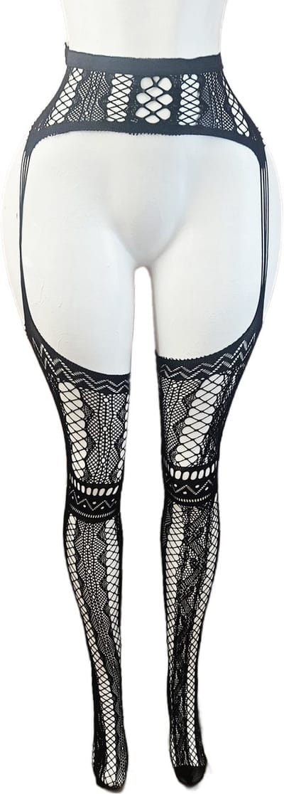 BamBella ® - Panty -Onesize - open kruis hoge kousen broek Dames - Onesize - sexy Erotische lingerie van kant zwart