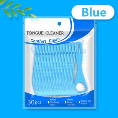 30 stuks Wegwerp Tongreiniger Tandenstoker Schraper Opvouwbaar Mondhygiëne Gereedschap voor Frisse Adem blauw