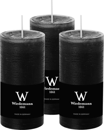 Wiedemann Cilinderkaars/stompkaars - 3x - rustieke kaars - zwart - 6 x 12 cm - 42 branduren