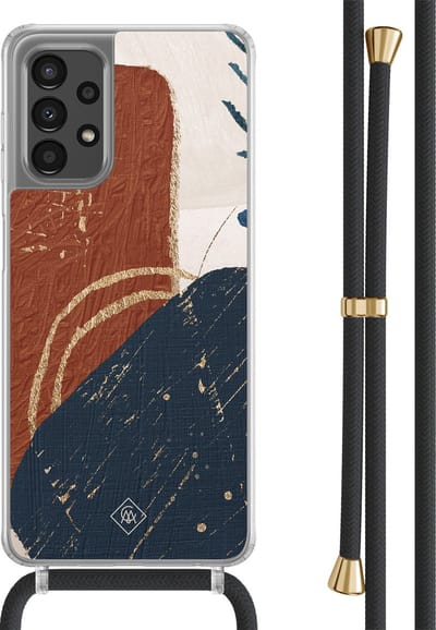 Casimoda® hoesje met zwart koord - Geschikt voor Samsung A13 4G - Abstract Terracotta - Afneembaar koord - TPU/polycarbonaat - Blauw