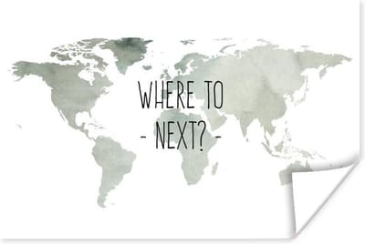 Poster Wereldkaart - Quote - Where To Next - 30x20 cm