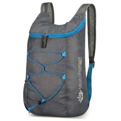 Opvouwbare sport rugzak grijs blauw – lichtgewicht outdoor rugtas voor wandelen, fietsen en reizen – compacte sporttas met verstelbare schouderbanden en opbergvakken voor sport en outdoor