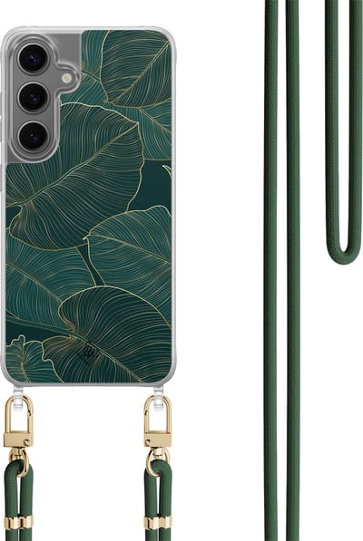 Casimoda® hoesje met koord - Geschikt voor Samsung S24 - Monstera Leaves - Afneembaar koord - TPU/polycarbonaat - Groen