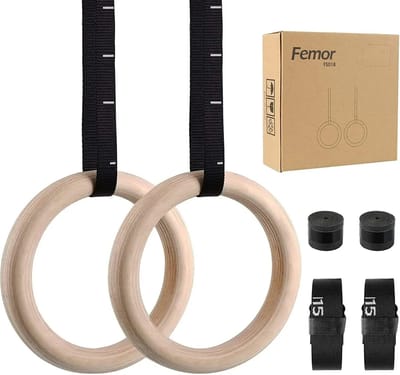 Kelseek Gymnastiek ringen - 2 stuks - Turnringen - Kinderen - Sport - Fitness - Touw - Binnen en buitengebruik - Φ 28 cm - Hout