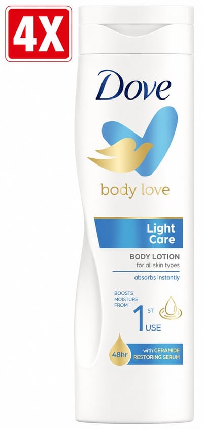 4 x Dove Body Love Bodylotion - Light Care - met Ceramide Restoring Serum - 400 ml