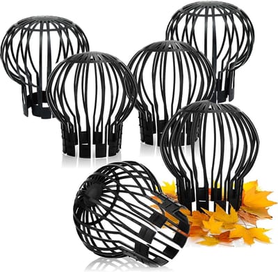 Regenpijp Beschermer - Set Van 6 Stuks - Dakgootbeschermers - Kunststof - ø 12 X 14 Cm - Regenpijp Beschermkap - Bladvanger - Afvoerbuisbescherming - Regenpijpbeschermers Voor Het Opruimen Van Gevallen Bladeren, Twijgen En Takken - Zwart