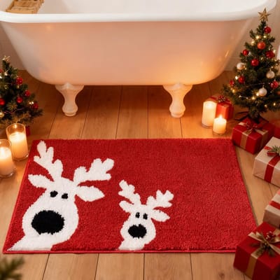 schattige rendier decoratieve kerstmat buitenkleed, laag profiel vloer bad welkomstmat, voordeurmat antislip voor entree 80 cm x 49 cm (rood, wit)