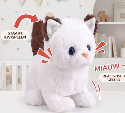 Interactieve Knuffelkat Wit – Lopende Speelgoed Kat met Geluid – Miauwt & Beweegt – Zacht Pluche – 3+ Jaar
