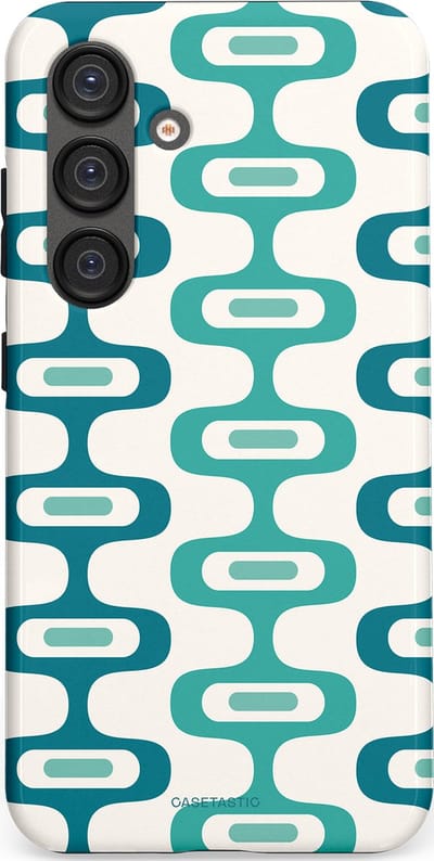Casetastic hoesje geschikt voor Samsung Galaxy S25 - Dubbellaagse bescherming - Vormen vibe - Fashion Case - Wit Petrol Lichtgrijs Mintgroen