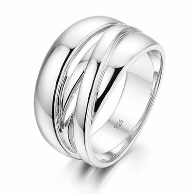 Mbrace Zilveren Dames Ring - Brede Gelaagde Ring - Gerhodineerd 925 Sterling Zilver - Maat 17.25
