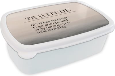 Broodtrommel Wit - Lunchbox - Brooddoos - Spreuken - Quotes - When you start to get grumpy and sassy because you miss travelling - Travitude - 18x12x6 cm - Volwassenen