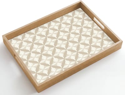 Dienblad hout 50x35 cm - Schootdienblad - Patroon - Klassiek - Beige - Borrelplank rechthoek - Plateau dienbladen