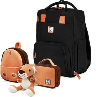 Brisby Luiertas Original - Zwart - Kinderrugzak - 1.5L kinderlunchtas Leeuw