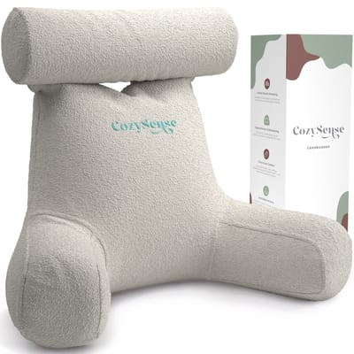 CozySense® Leeskussen voor in Bed - Ergonomisch Zitkussen - Boekkussen - Groot Relax Kussen - Verstelbare Vulling - Afneembare Hoes - CertiPUR® - Beige