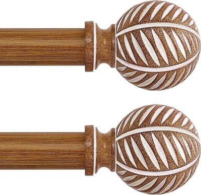 2 stuks Verstelbare Gordijnroedeset Houtlook 121-213 cm