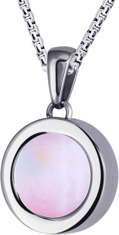 Quiges 12mm Mini Munt Hanger Zilverkleurig RVS Glans met Schelp Roze Munt en Box Ketting Ankerketting 42-46cm