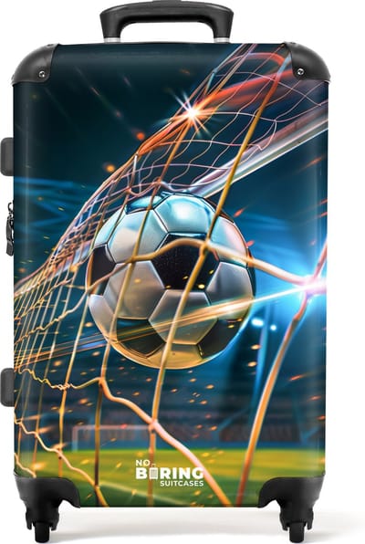 NoBoringSuitcases.com® - Kinderkoffer voetbal jongen - Kindertrolley jongens - Kinder koffer groot - Rolkoffer lichtgewicht - Reiskoffer met 4 wielen - Kindervalies - Grote trolley XL - 20 kg bagage