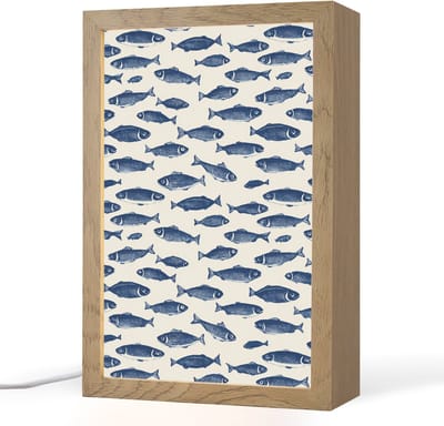 Tafellamp 20x30 cm - LED lamp - Vissen - Patroon - Blauw - Wit - Decoratieve tafellampen - Dimbaar - Tafellampje slaapkamer - Woonkamer binnen