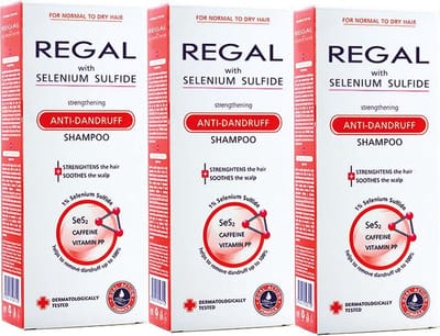 3 x REGAL VERSTERKENDE ANTI-ROOS Shampoo met Selenium Sulfide voor Normale -en Droge Haar Set3  600ml