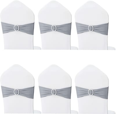 Dailygoods- Stoelsjerpen 6 Stuks - Feestdecoratie - Bruiloftsdecoratie - Zilverkleurig - Elastaan/Polyester - Universeel 35-45 cm - Stoelhoezen