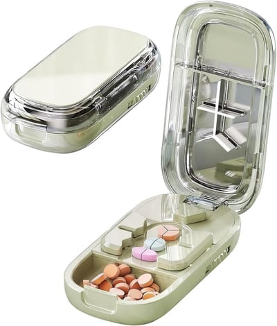 Pillensnijder - tablettensnijder met RVS mes - nauwkeurig delen van kleine en grote pillen - draagbaar voor dagelijks gebruik, reizen en onderweg - groen