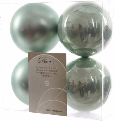 Decoris Kerstballen - 4x st - mintgroen - D10 cm - kunststof - kerstversiering