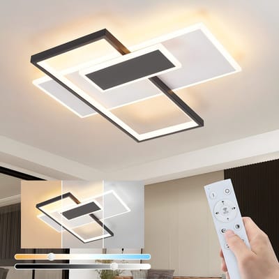 NETTLIFE Plafondlamp LED - rechthoekig - zwart - 3-Lichts - 3000-6000K Dimbaar - Metaal - 62W - met Afstandsbediening - Moderne Keukenverlichting - voor Woonkamer | Slaapkamer | Eetkamer - 50cm