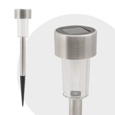 1x Solar LED Tuinlamp Met Grondspies – Koel Wit – Grijs – Metaal – 18,5 Cm – Op Zonne-Energie – Automatisch Aan Bij Schemer – Decoratieve Buitenverlichting Voor Tuin En Pad [11702A]