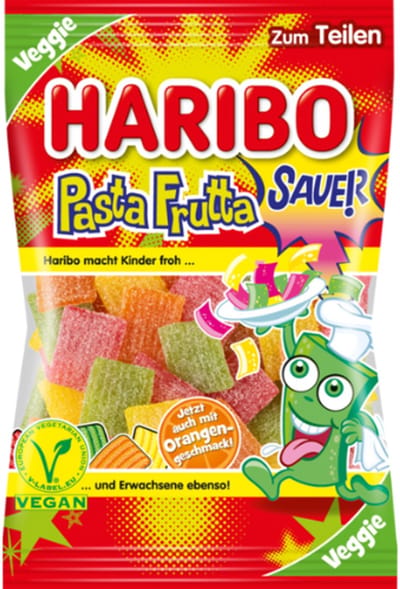 Haribo Pasta Frutta Zuur – Zure Fruitgom – Halal - 22 x 85gram Voordeeldoos