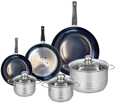 Set van 3 Koekenpannen 20, 24 en 32 cm en 3 kookpotten 14, 16 en 24 cm Elo Prima Brillant