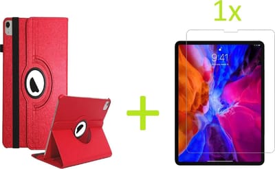 Geschikt voor Apple iPad Air 4 (2020) 10.9 inch Multi Stand Case - 360 Draaibaar Tablet hoesje - Tablethoes - Rood + 1x Screenprotector