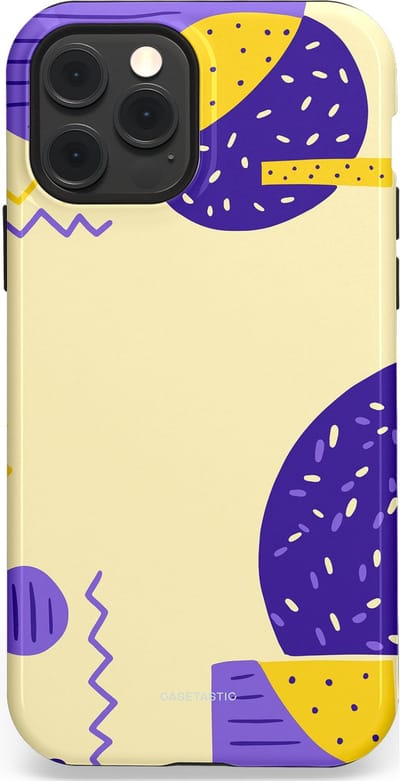 Casetastic hoesje geschikt voor Apple iPhone 12 / Apple iPhone 12 Pro - MagSafe - Dubbellaagse bescherming - Geo zigzag - Fashion Case - Crème Blauw Geel