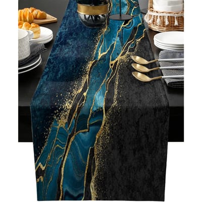 Marmer Peacock Blue Tafelloper Feestelijk Dressoir Sjaals Tafeldecoratie Abstract Modern Keukentafel Runner Feestdecoratie 150x33cm