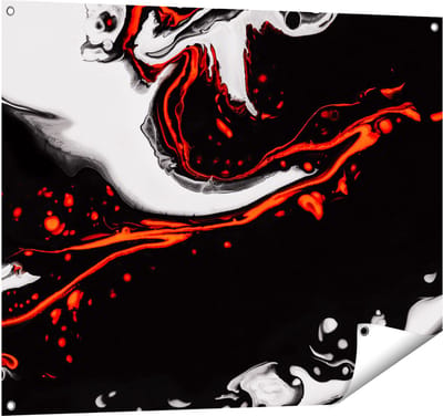 Gards Tuinposter Abstracte Kunst - Zwart en Wit met Rood - 100x80 cm - Tuindoek - Tuindecoratie - Wanddecoratie buiten - Tuinschilderij