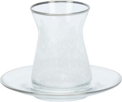 Bricard Alize - Turkse Theeglazen Set met Zilver Randje - 12-delig - Glas & Schoteltjes