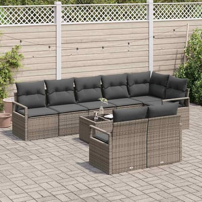 vidaXL Tuinbank Set met kussen met opslag 9 pcs Lichtgrijs poly rattan