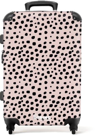 NoBoringSuitcases.com - Grote koffer dames - Dalmatiërpatroon op zachtroze - Reiskoffer met 4 wielen - Trolley op wieltjes - Rolkoffer groot vrouwen - 72 liter - Ruimbagage valies 20kg - Valiezen voor volwassenen
