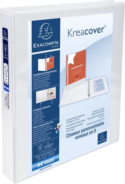 Exacompta 10x KreaCover personaliseerbare ringband met harde omslag - 2 tassen - 2 D ringen 25mm- A4 Maxi - Wit - 54946E