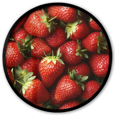 Poster in lijst Rond - Fotolijst 40x40 cm - Posters - Aardbei - Fruit - Rood - Ronde posterlijst zwart - Decoratie - Wanddecoratie woonkamer - Muurdecoratie slaapkamer