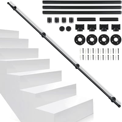 Trapleuning Leuningdrager Gepoedercoat Outdoor Indoor Diameter 32 mm Zwart Lengte 300cm