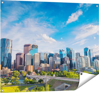 Gards Tuinposter Skyline Calgary Stad in Canada - 100x80 cm - Tuindoek - Tuindecoratie - Wanddecoratie buiten - Tuinschilderij