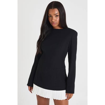 boohoo Dames Op maat gemaakte geplooide zoom gestructureerde minijurk | Zwart | Maat: 36