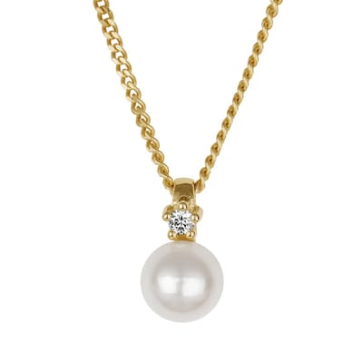 Orolino Halskette Gold 585 mit weißer Perle 5,5-6mm und Brillant 0,03ct.